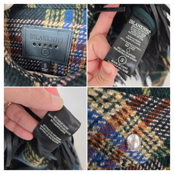 Blank NYC Green Plaid Crop Shacket with Fringe Jacket Women's Size Small FLAWED - Picture 9 of 11